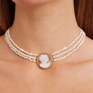 NWT CHAN LUU WHITE PEARL CAMEO CHOKER NECKLACE
